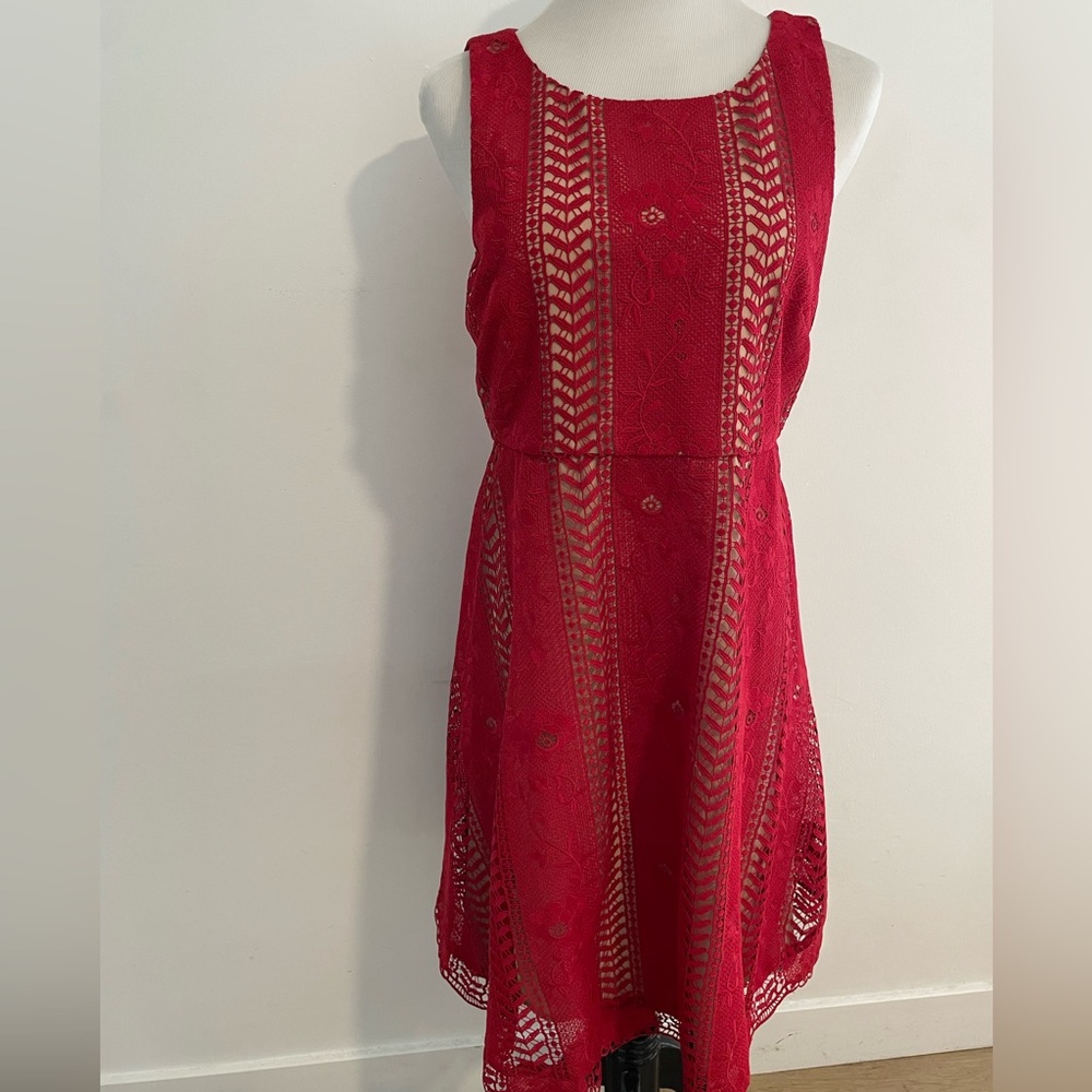 Anthropologie Elegant Red Lace Dress